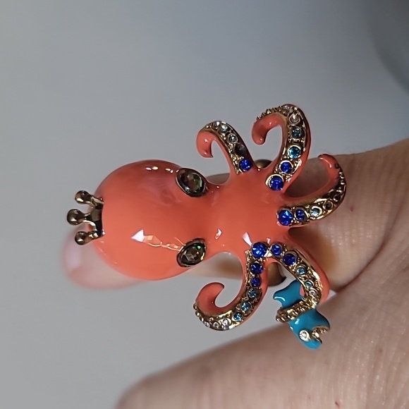 Vintage! BETSEY JOHNSON Jewels Of The Sea Collection Octopus Ring. 7.5 - Picture 1 of 8